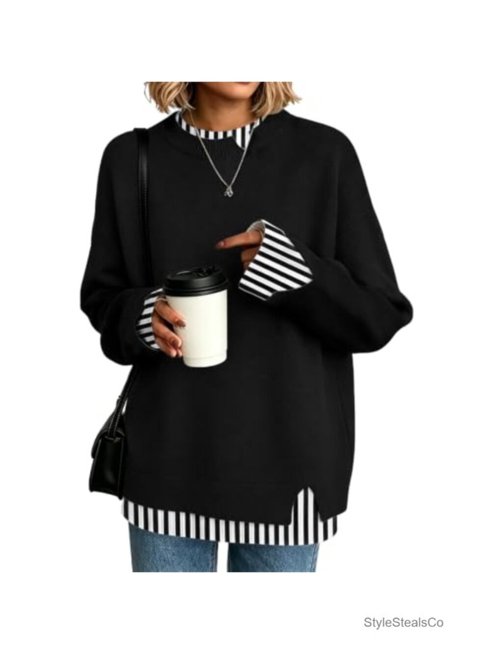 Womens Oversized Knit Sweater Crew Neck Long Sleeve Pullover Fall Winter